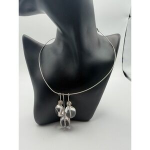 Sterling Silver 925 Collar Necklace Clear Glass Crystal Pendants Modernist 15"